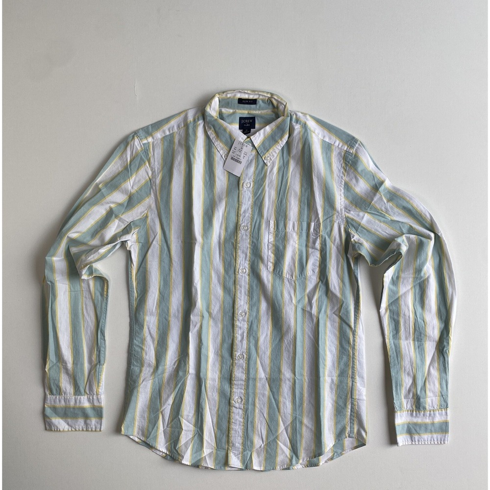 J.Crew Flex Slim Fit Striped Button Down Shirt Medium NWT Blue Yellow L6165 Mens